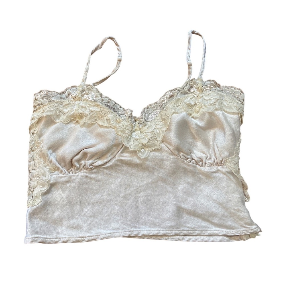Beverly and Beck Cami Top Women Cream Good Lace Trim Satin Crop SIZE‎ XS